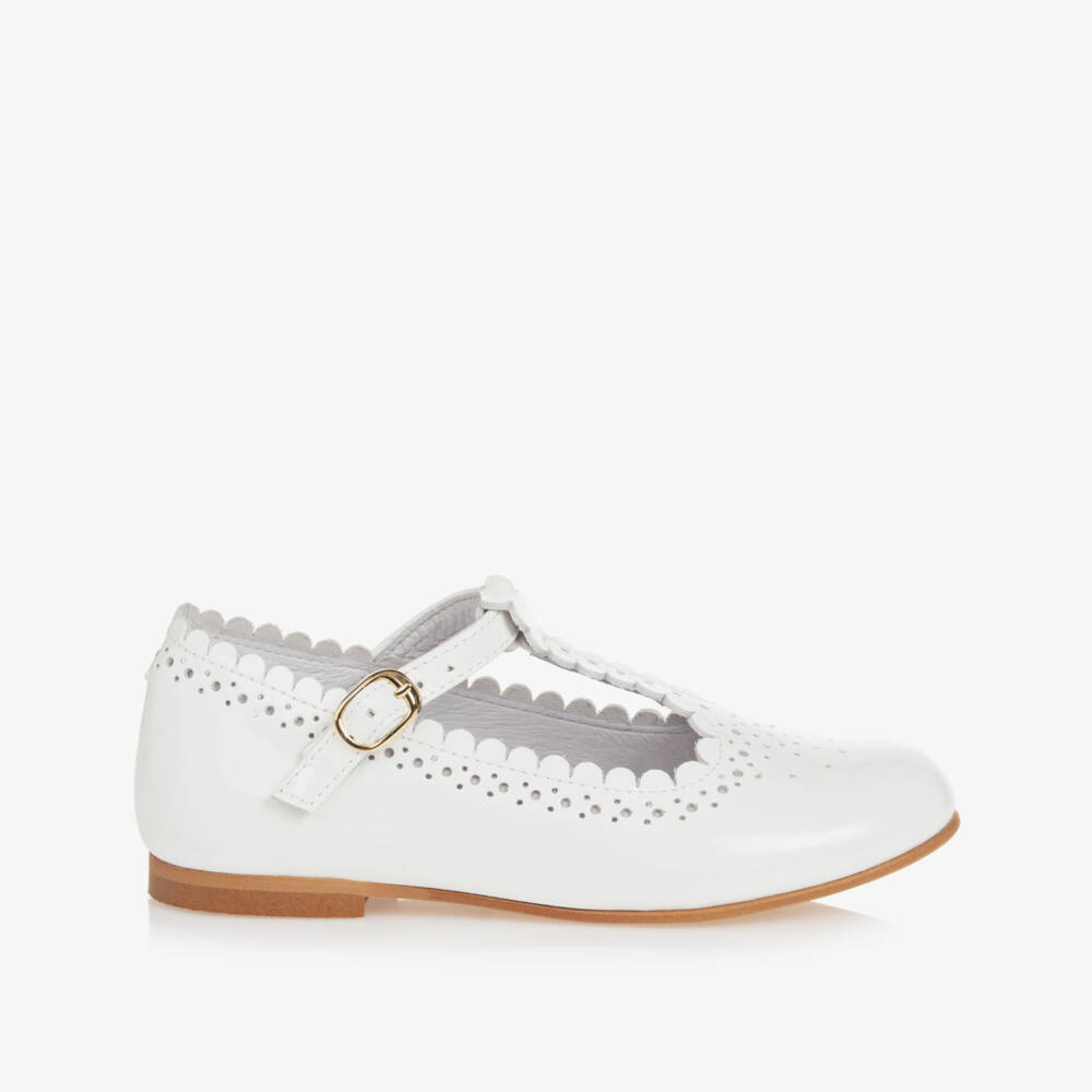 Beatrice & George-Girls White Patent Leather T-Bar Shoes | Childrensalon