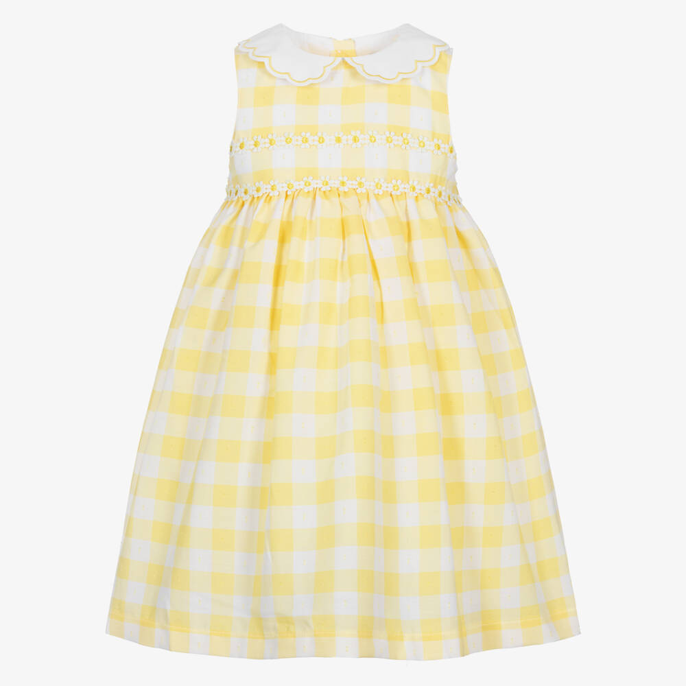 Beatrice & George-فستان بنقشة مربعات لون أصفر وأبيض للبنات | Childrensalon