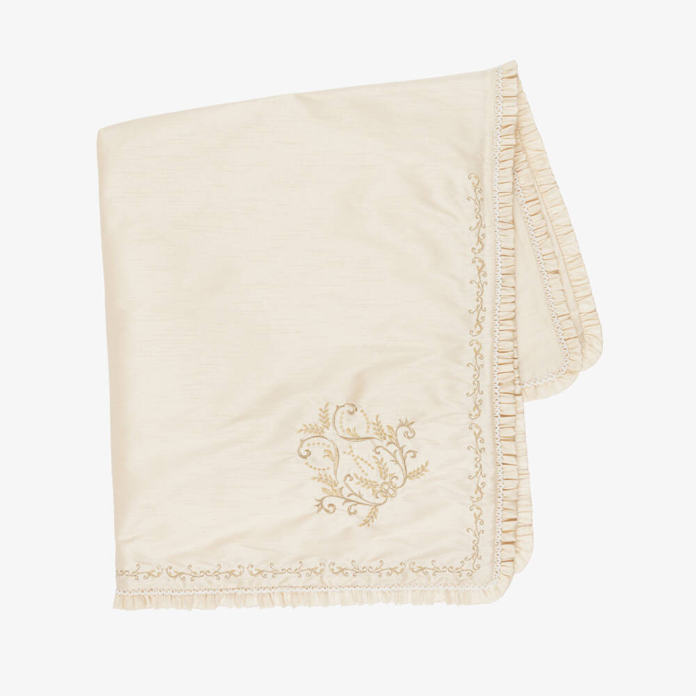 Beatrice & George-Gold Hand-Embroidered Dupion Ceremony Shawl | Childrensalon