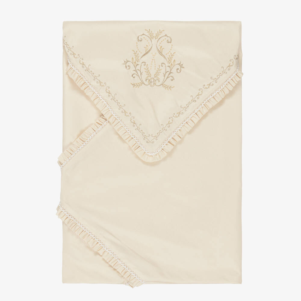 Beatrice & George-Gold Hand-Embroidered Dupion Ceremony Shawl | Childrensalon