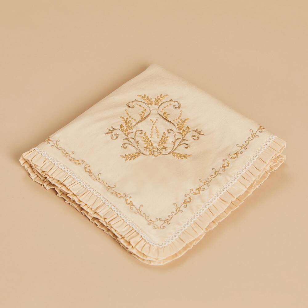 Beatrice & George-Gold Hand-Embroidered Dupion Ceremony Shawl | Childrensalon