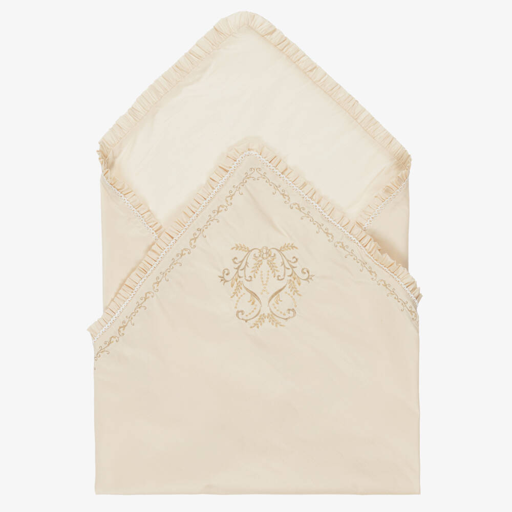 Beatrice & George-Gold Hand-Embroidered Dupion Ceremony Shawl | Childrensalon