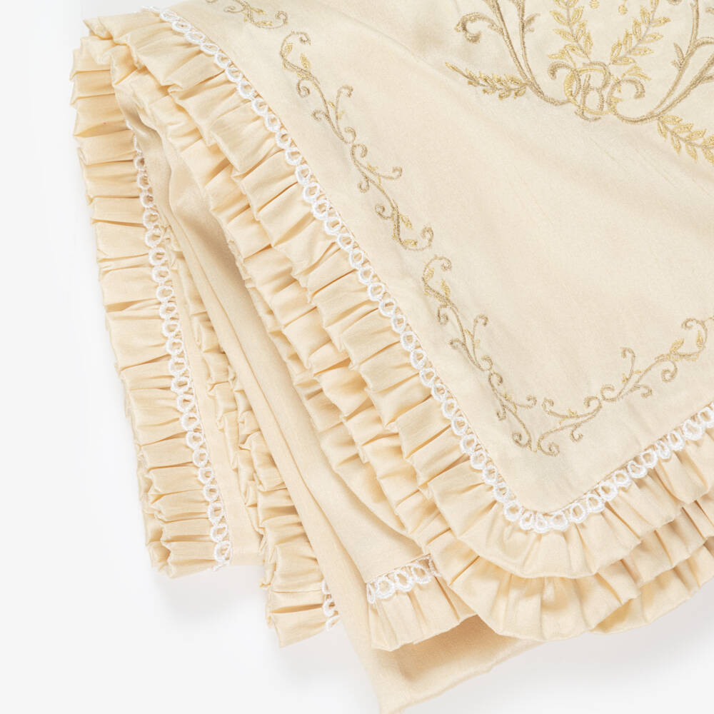 Beatrice & George-Gold Hand-Embroidered Dupion Ceremony Shawl | Childrensalon