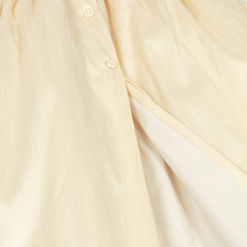 Beatrice & George-Gold Hand-Smocked Dupion Ceremony Gown & Bonnet Set | Childrensalon