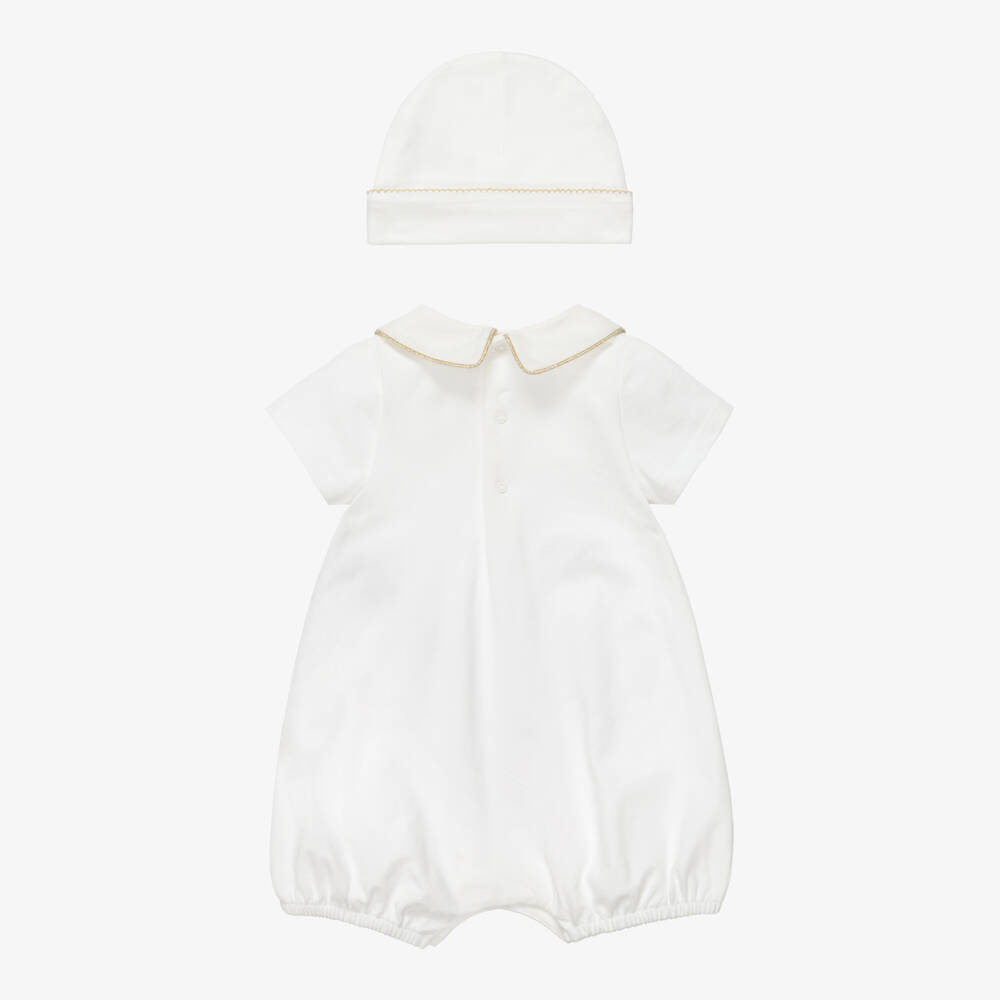 Beatrice & George-Ivory Cotton Babysuit & Swaddle Gift Set | Childrensalon