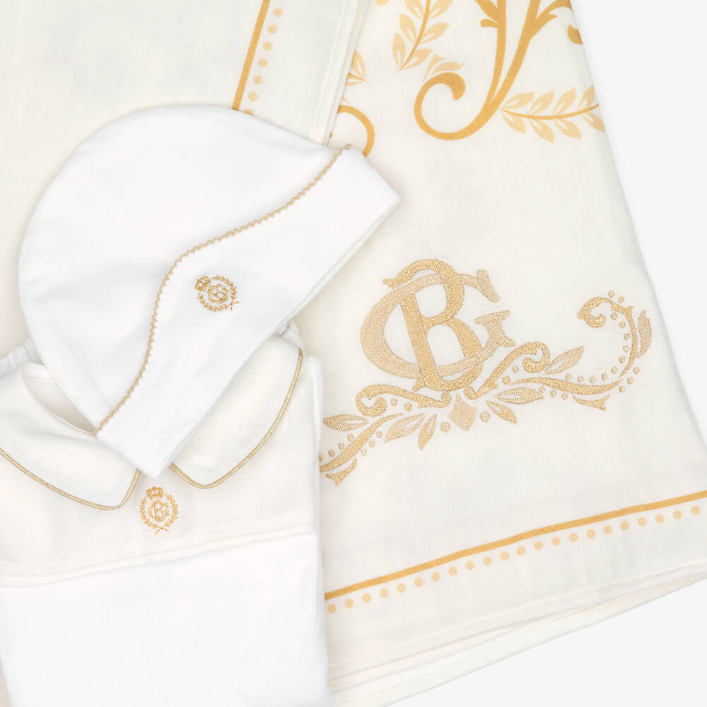 Beatrice & George-Ivory Cotton Babysuit & Swaddle Gift Set | Childrensalon