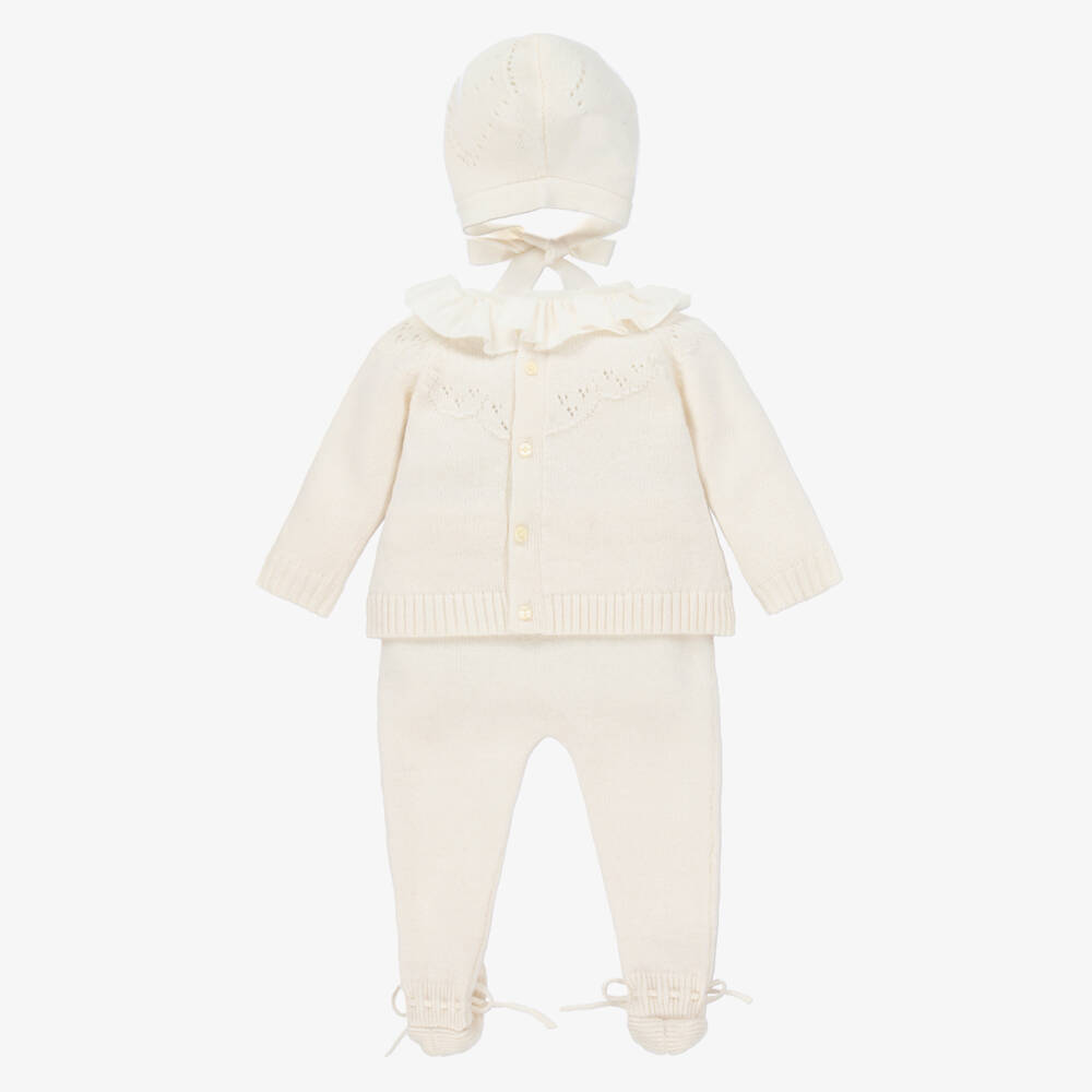 Beatrice & George-Кремовый трикотажный комбинезон из шерсти с кашемиром | Childrensalon