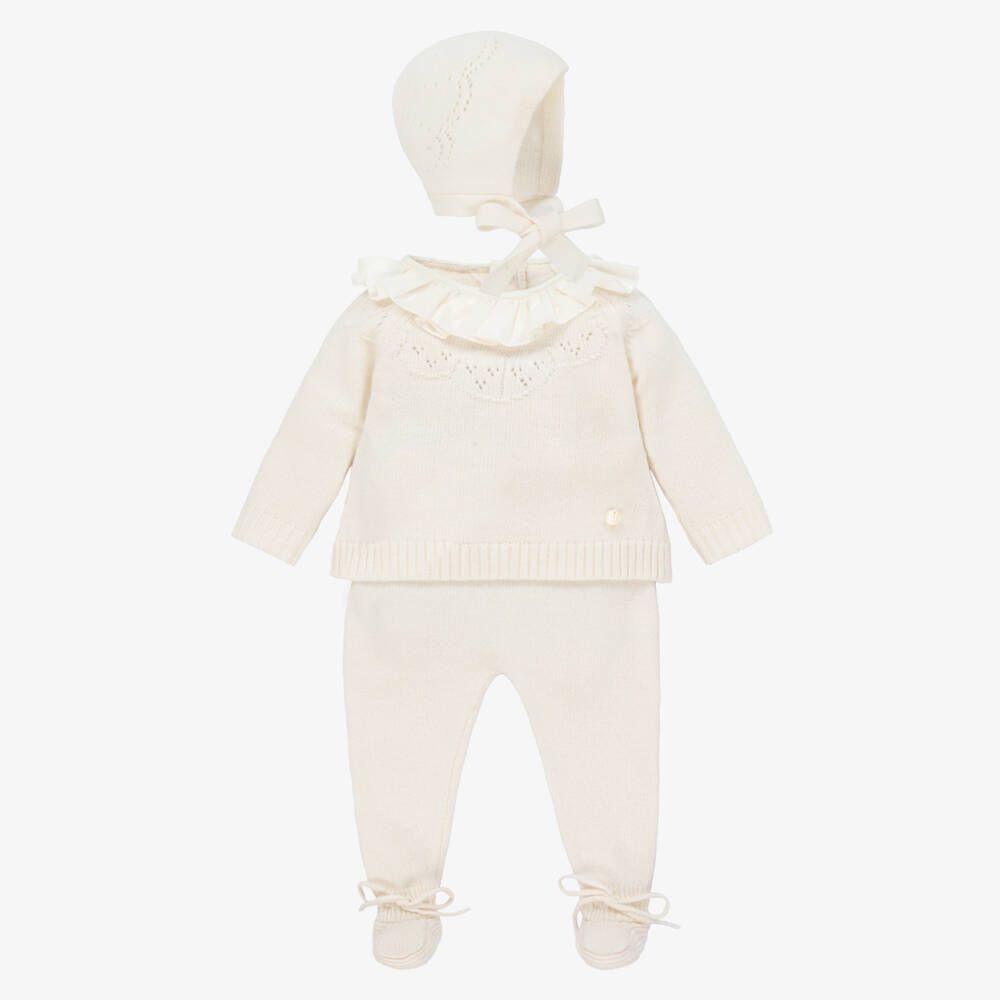 Beatrice & George-Ivory Knitted Babygrow Set with Merino Wool & Cashmere | Childrensalon