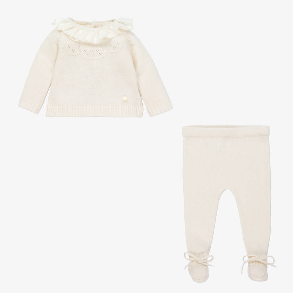 Beatrice & George-Кремовый трикотажный комбинезон из шерсти с кашемиром | Childrensalon