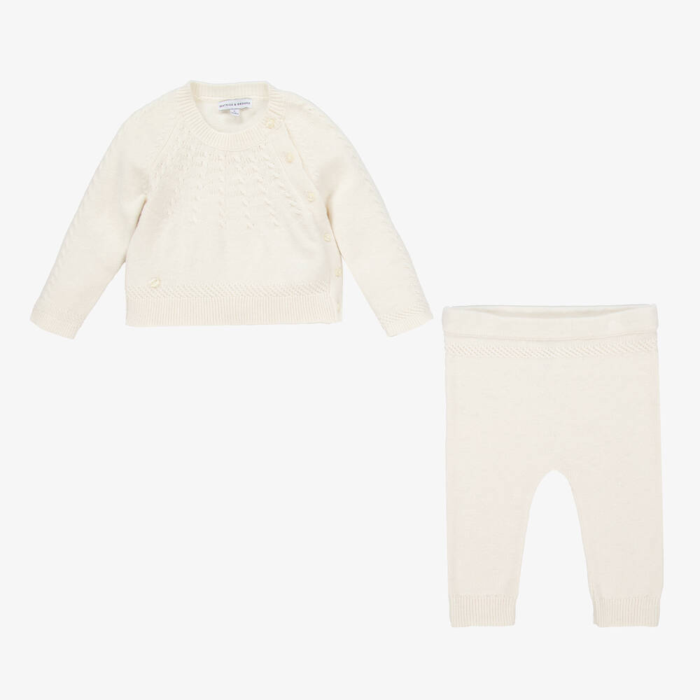 Beatrice & George-Ivory Knitted Wool & Cotton Trouser Set | Childrensalon