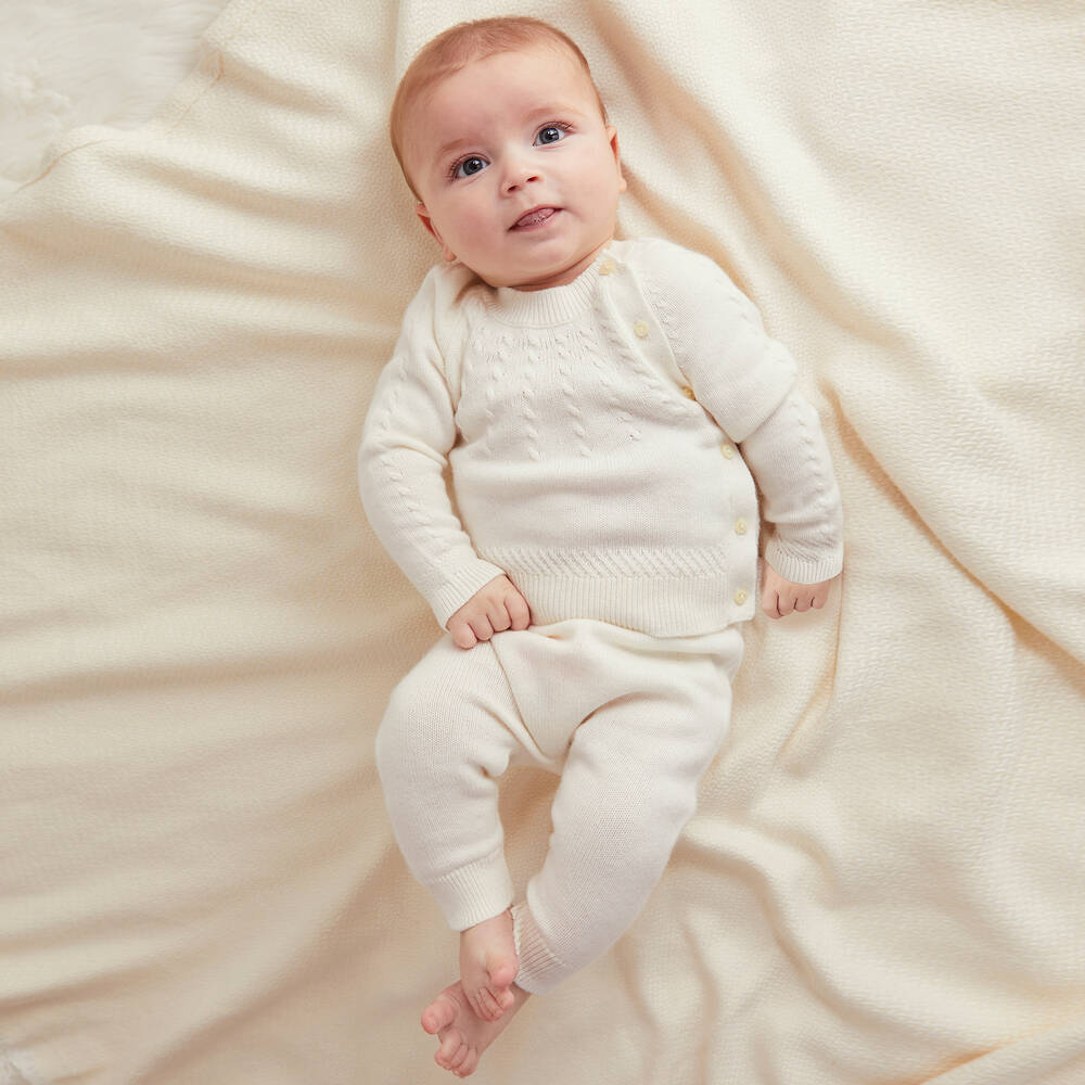 Beatrice & George-Ivory Knitted Wool & Cotton Trouser Set | Childrensalon