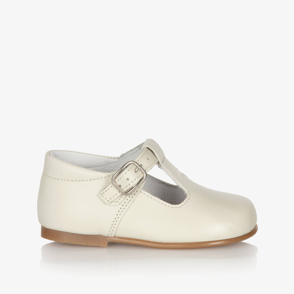 Beatrice & George-Ivory Leather Buckle T-Bar Shoes | Childrensalon