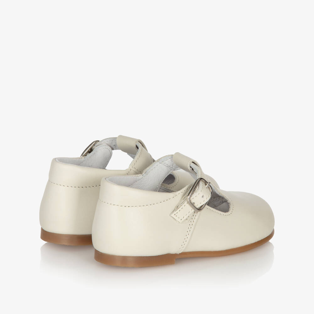 Beatrice & George-Ivory Leather Buckle T-Bar Shoes | Childrensalon