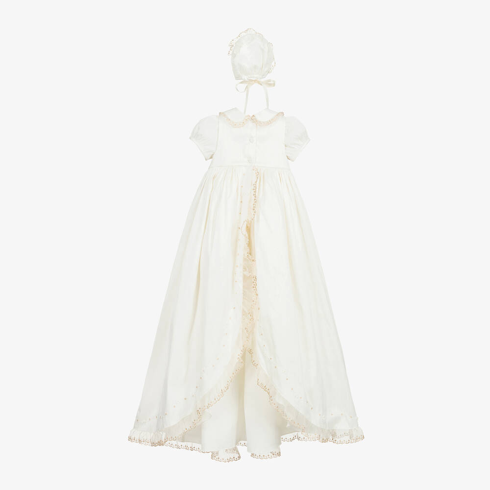 Beatrice & George-Ivory Satin Hand-Smocked Ceremony Gown Set | Childrensalon