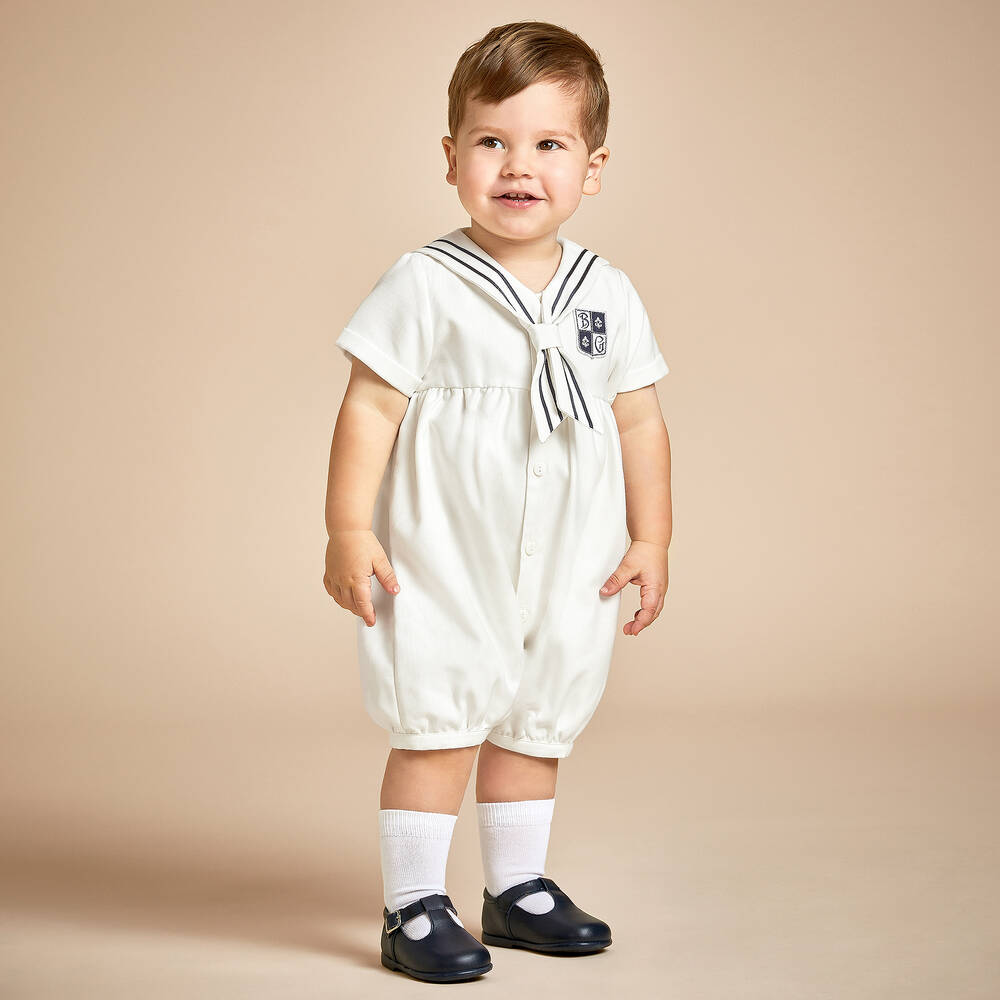 Beatrice & George-Ivory Viscose & Cotton Sailor Shortie | Childrensalon