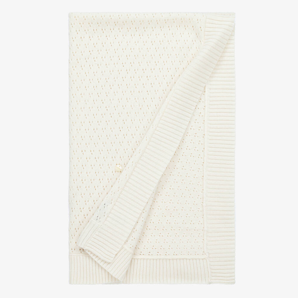 Beatrice & George-Ivory Wool & Cashmere Knit Blanket (100cm) | Childrensalon
