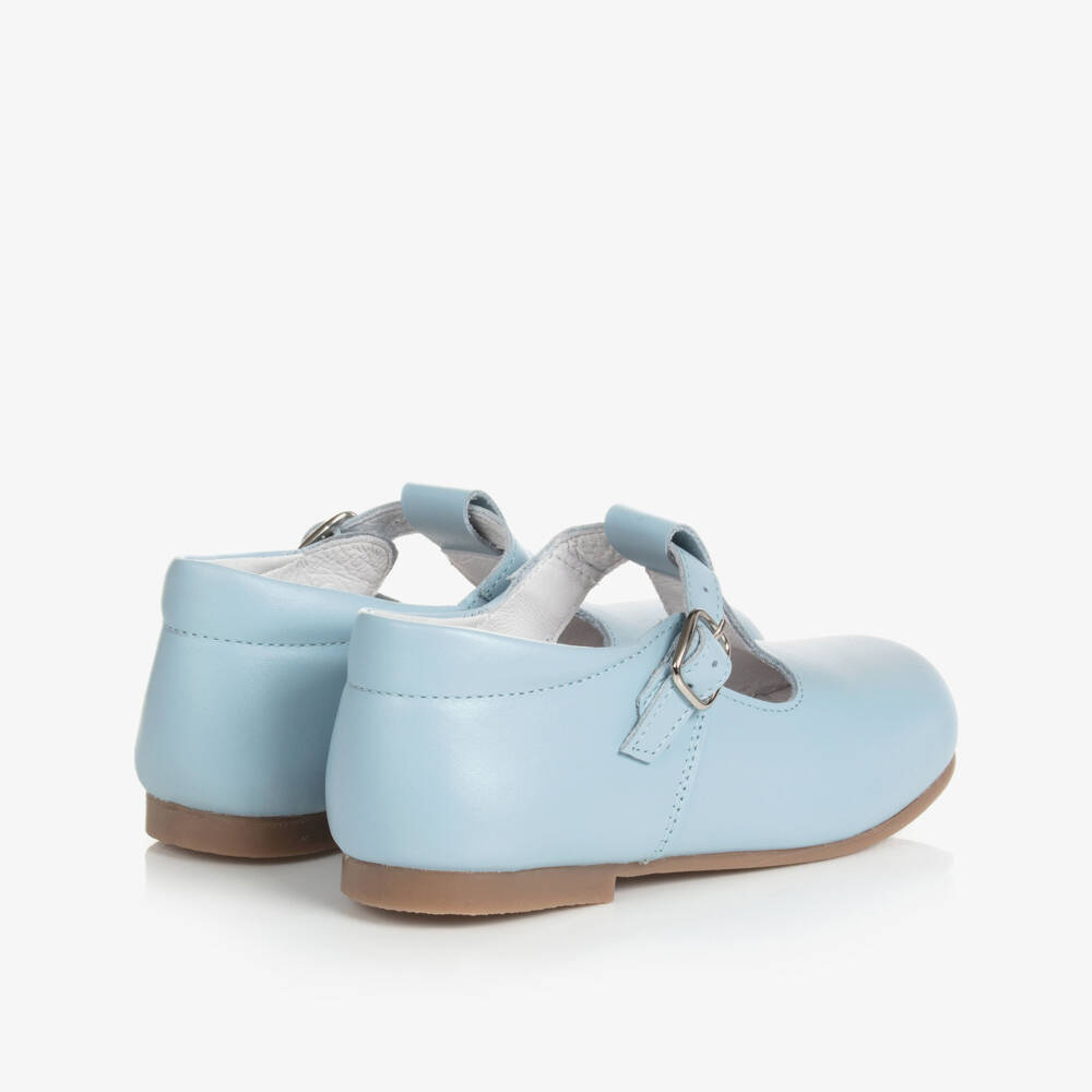 Beatrice & George-Pale Blue Leather Buckle T-Bar Shoes | Childrensalon
