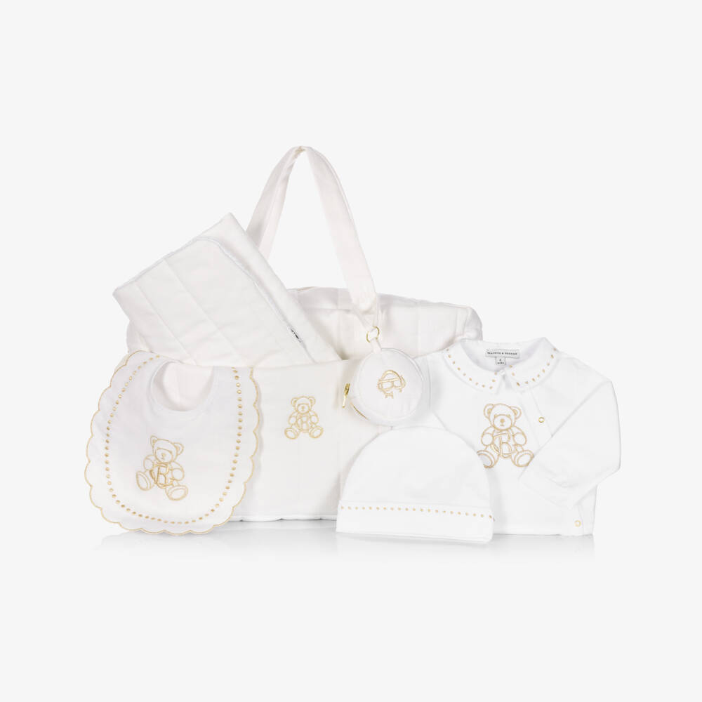Beatrice & George-Pale Ivory Babysuit & Changing Bag Set | Childrensalon