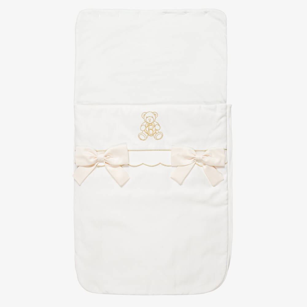 Beatrice & George-Pale Ivory Embroidered Monogram Baby Nest (85cm) | Childrensalon