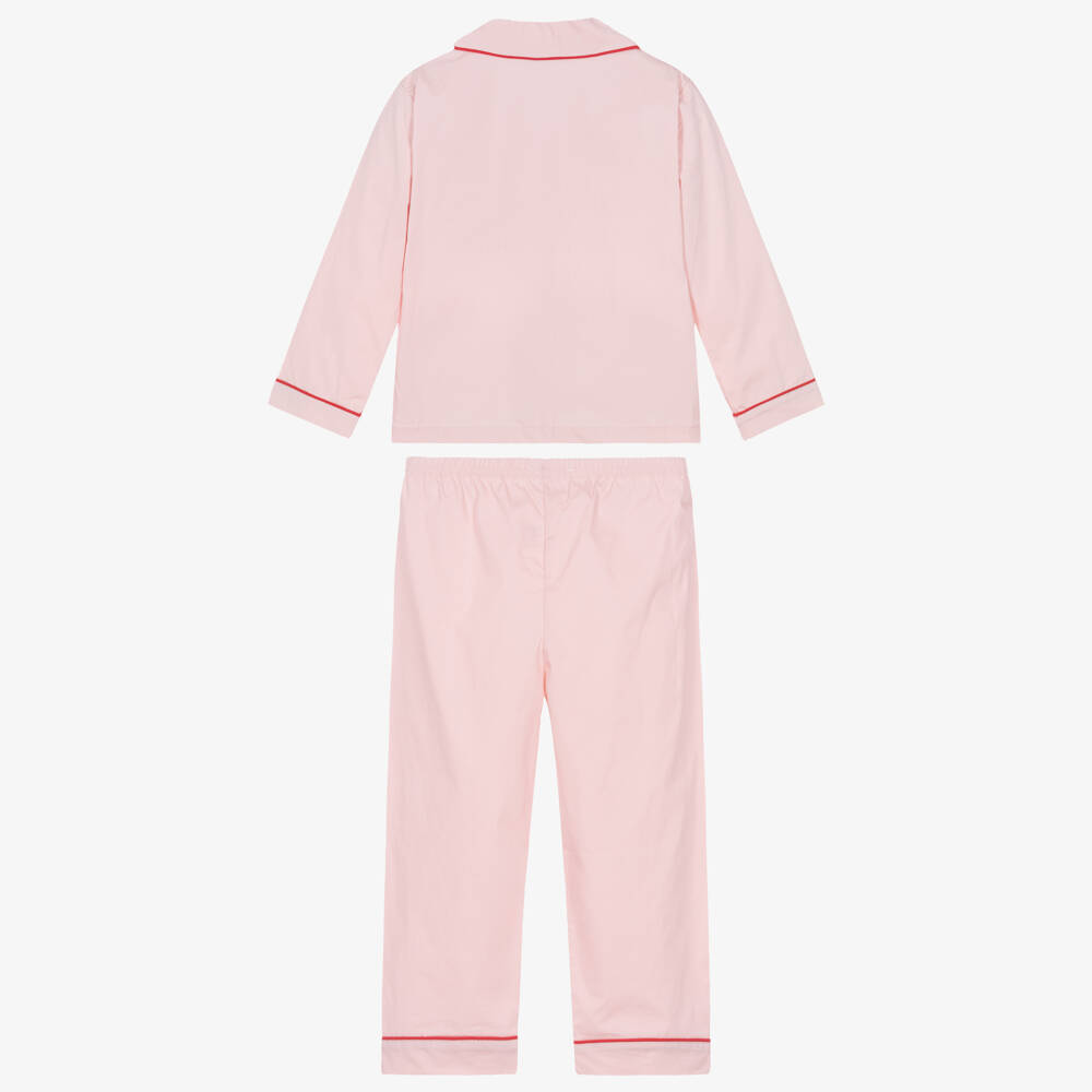 Beatrice & George-Pink Cotton Pyjamas with Red Piping | Childrensalon