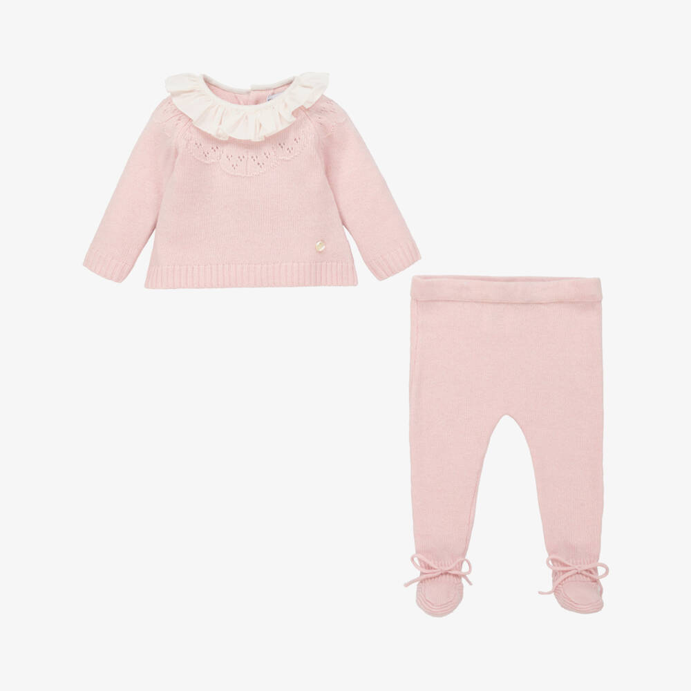 Beatrice & George-Pink Knitted Babygrow Set with Merino Wool & Cashmere | Childrensalon