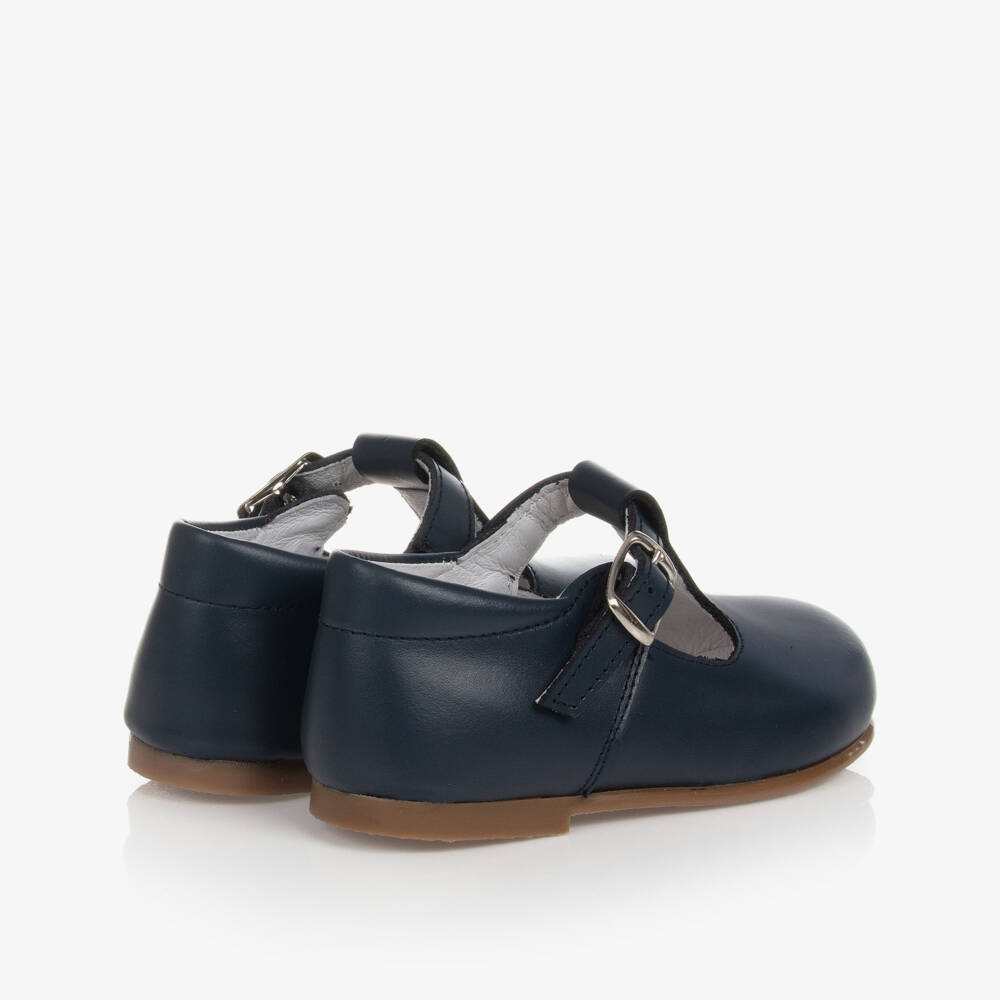 Beatrice & George-Smart Navy Blue Leather T-Bar Shoes | Childrensalon
