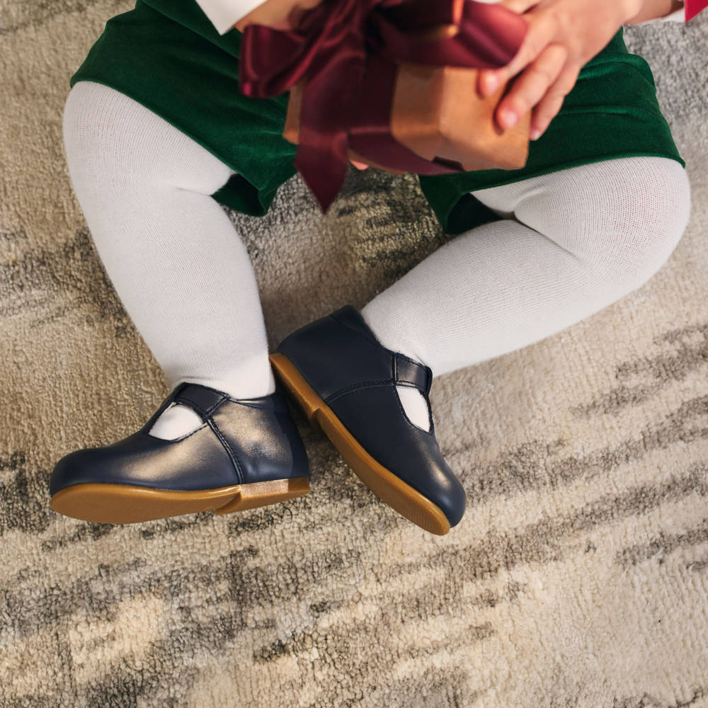 Beatrice & George-Smart Navy Blue Leather T-Bar Shoes | Childrensalon