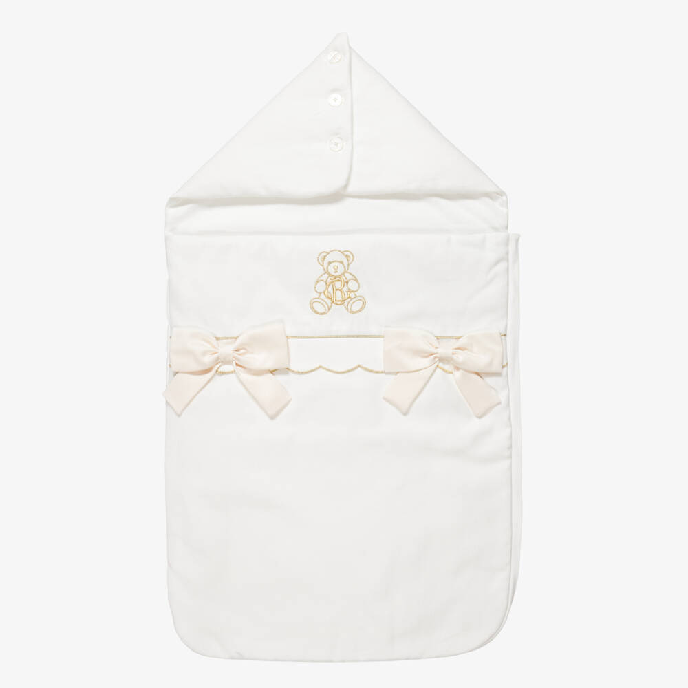 Beatrice & George-Warm White Embroidered Monogram Baby Nest (85cm) | Childrensalon