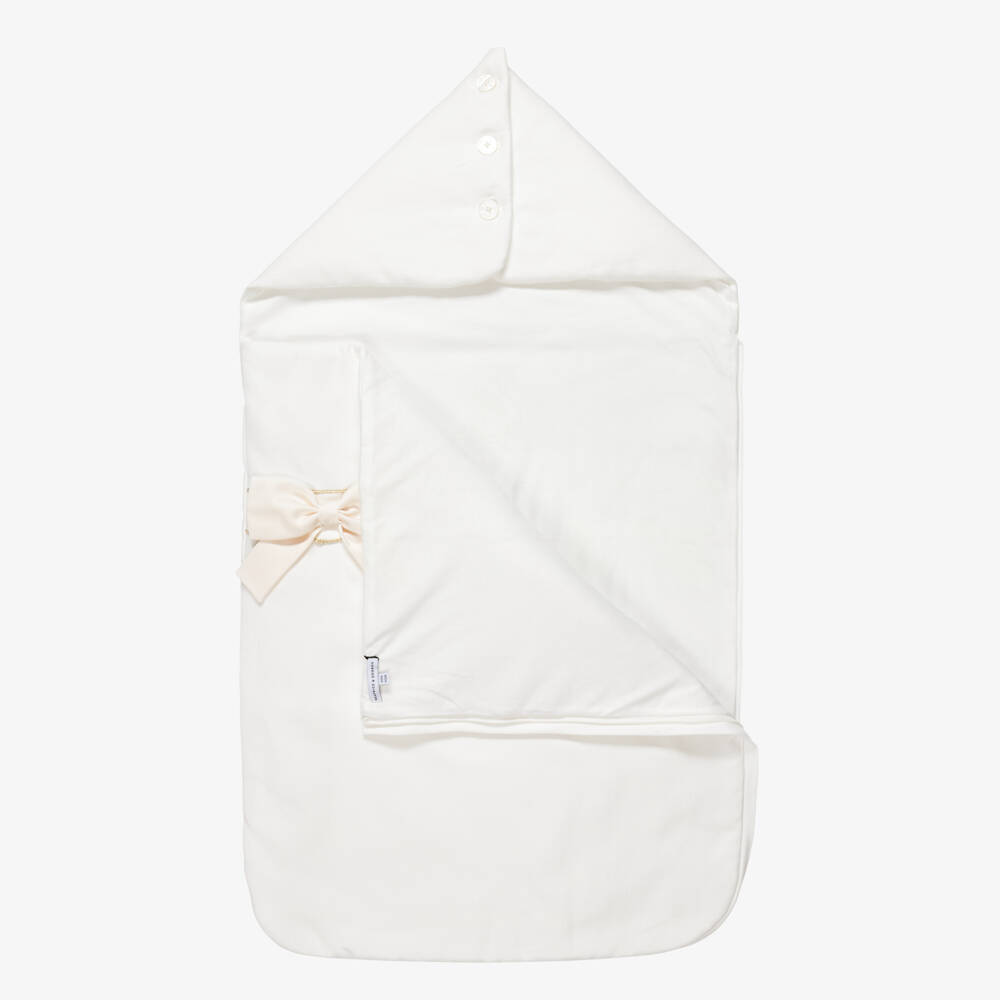 Beatrice & George-Warm White Embroidered Monogram Baby Nest (85cm) | Childrensalon