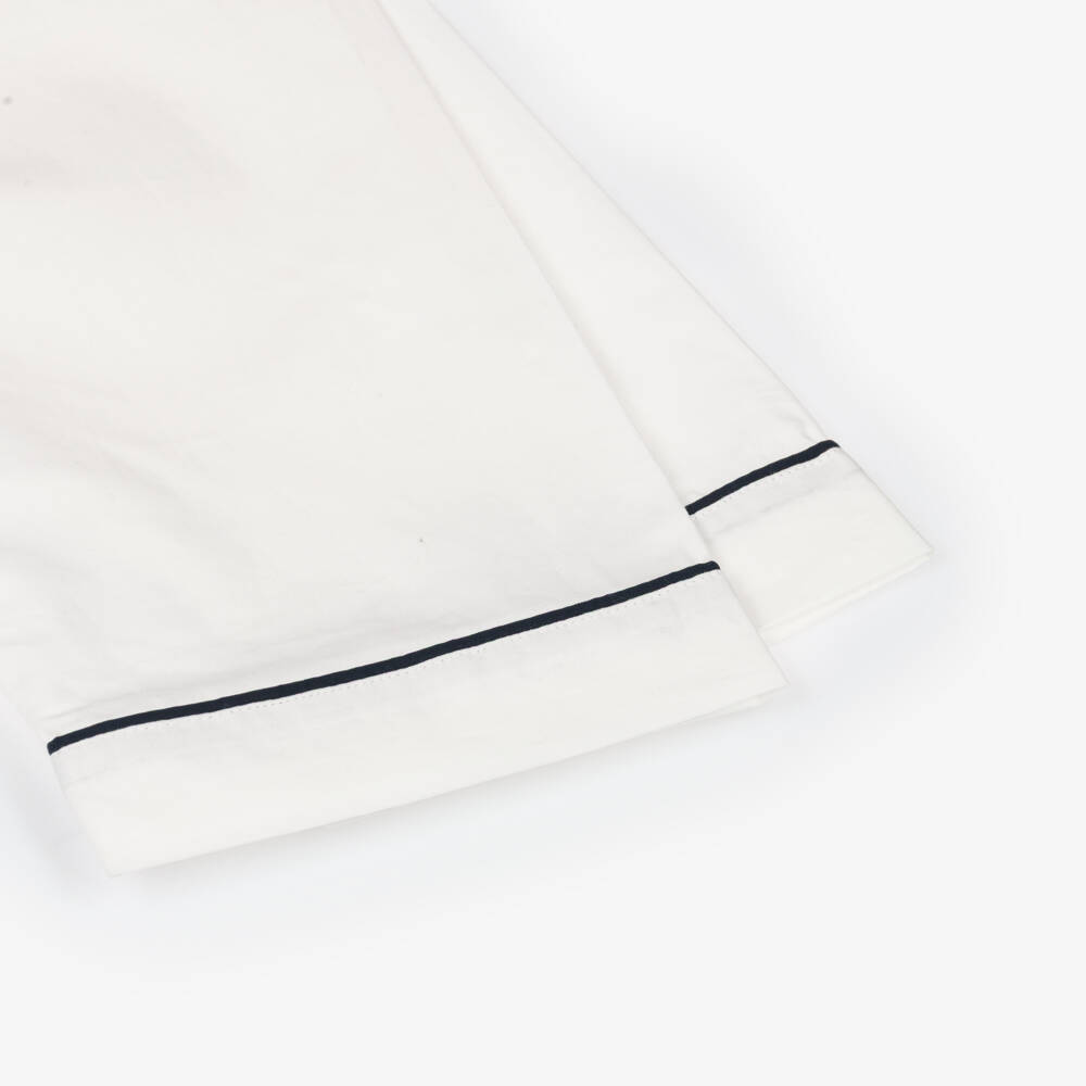 Beatrice & George-White Cotton Pyjamas with Navy Blue Piping | Childrensalon