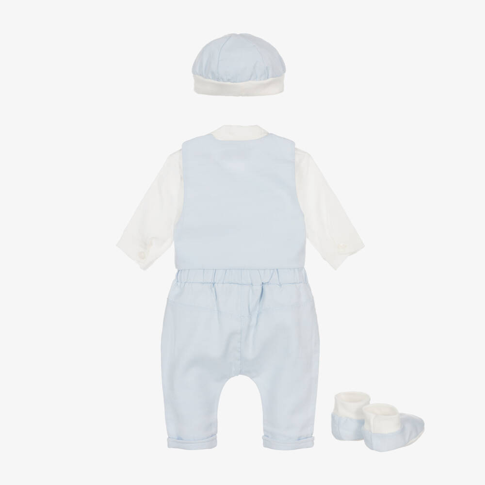 Beau KiD-طقم بنطلون قطن لون أزرق فاتح وعاجي للمواليد | Childrensalon