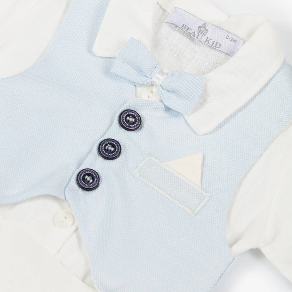 Beau KiD-طقم بنطلون قطن لون أزرق فاتح وعاجي للمواليد | Childrensalon