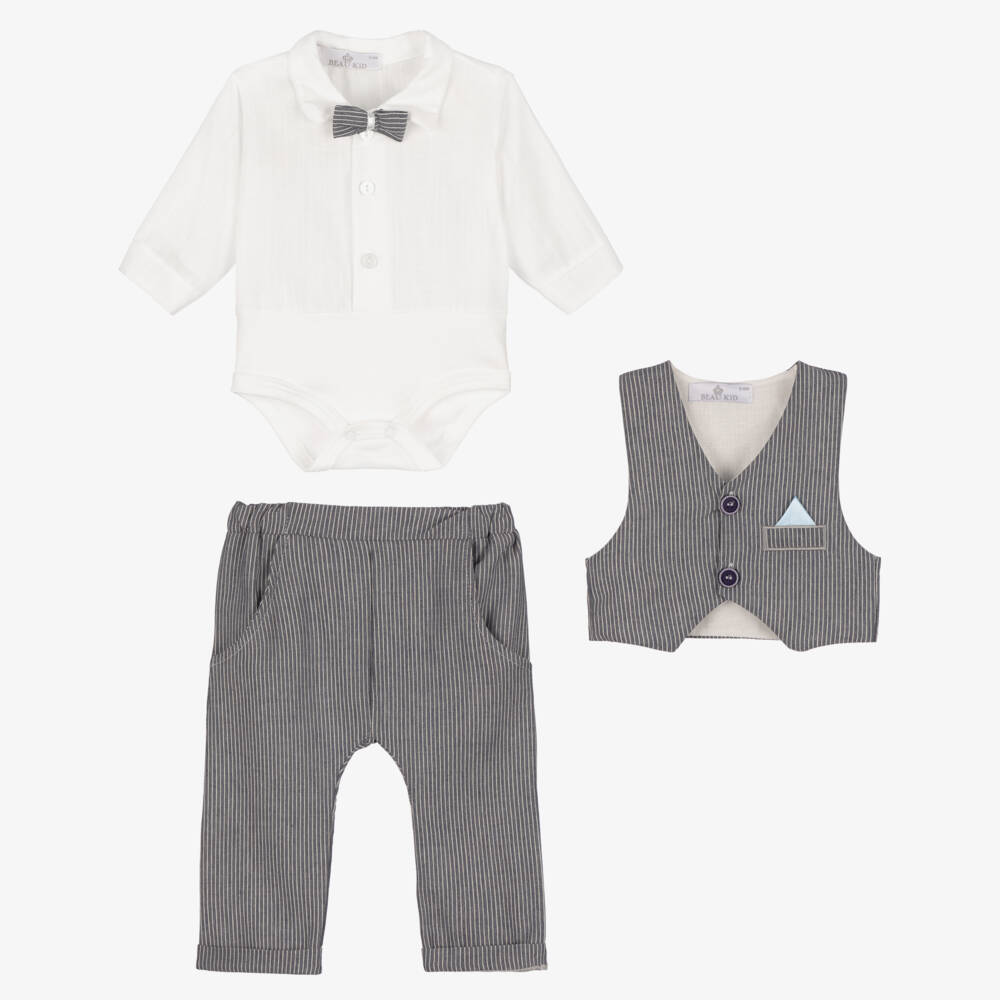 Beau KiD-Baby Boys Grey Waistcoat Suit | Childrensalon