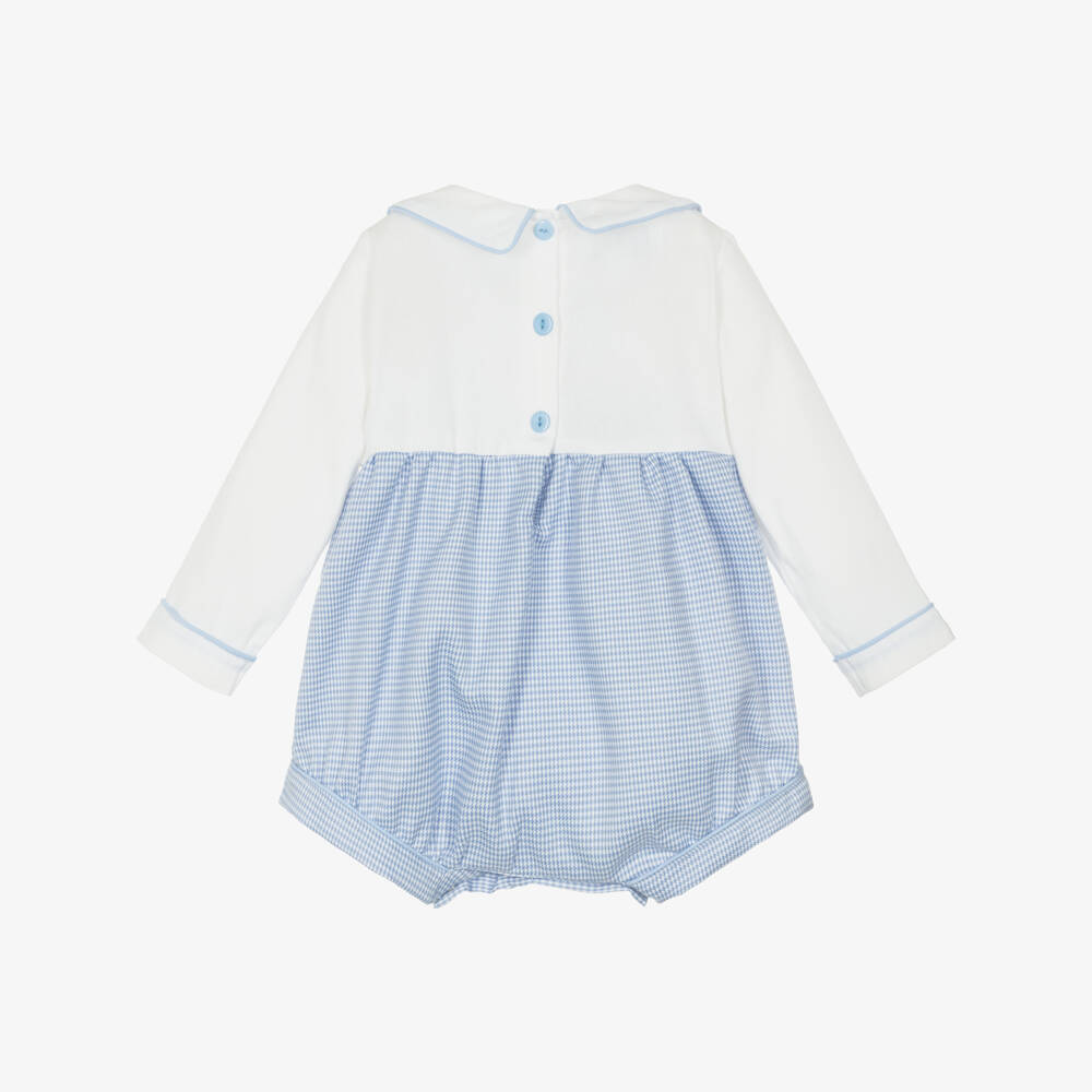 Beau KiD-Baby Boys Pale Blue Dogstooth Shortie with Embroidered Bear | Childrensalon