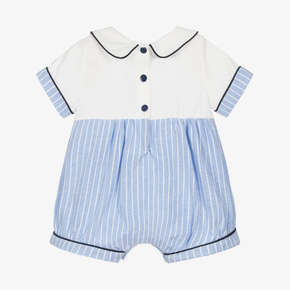 Beau KiD-Baby Boys Pale Blue Stripe Cotton Shortie with Horse Embroidery | Childrensalon