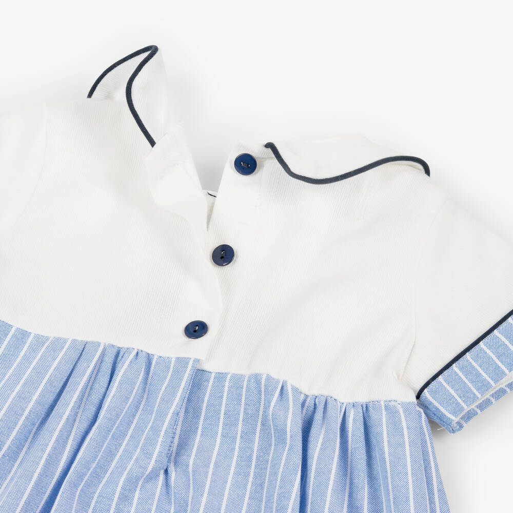 Beau KiD-Baby Boys Pale Blue Stripe Cotton Shortie with Horse Embroidery | Childrensalon