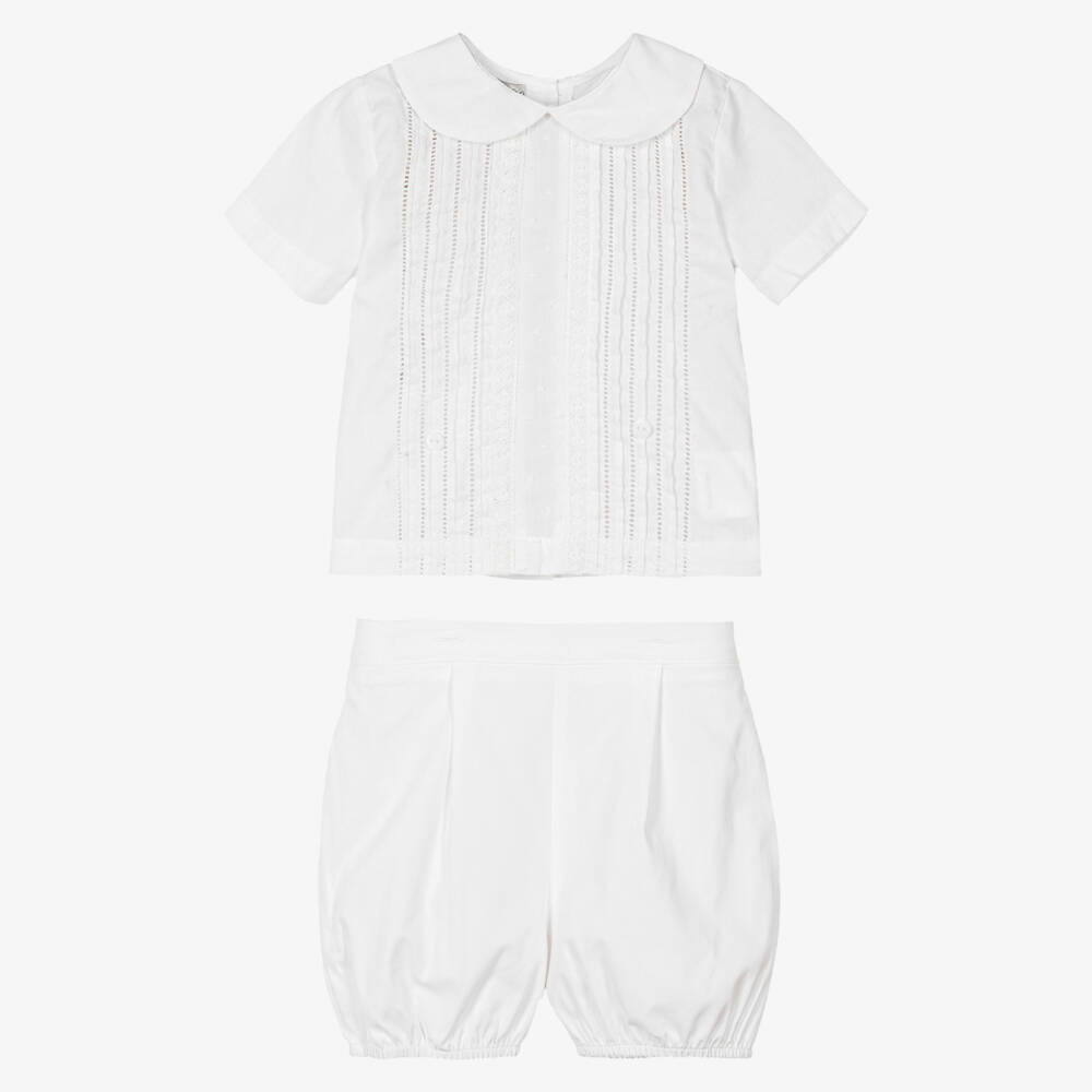 Beau KiD-Baby Boys White Cotton Buster Suit | Childrensalon