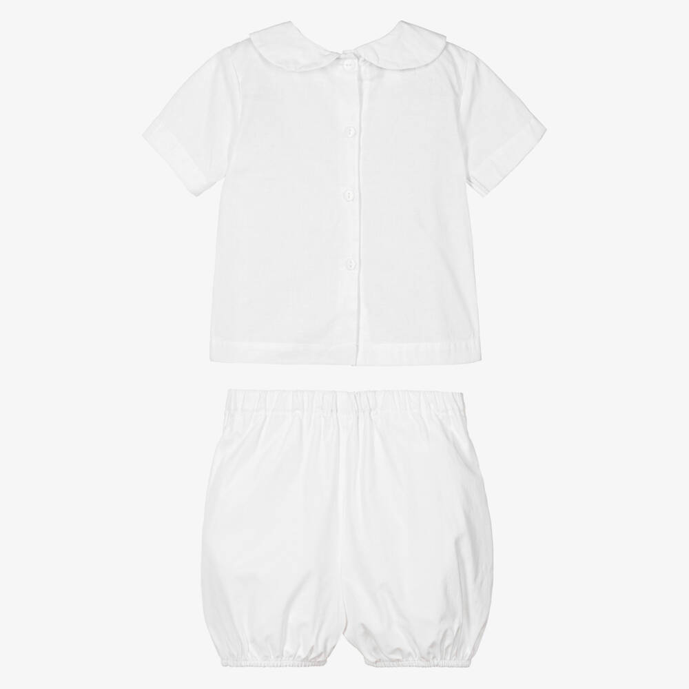 Beau KiD-Baby Boys White Cotton Buster Suit | Childrensalon