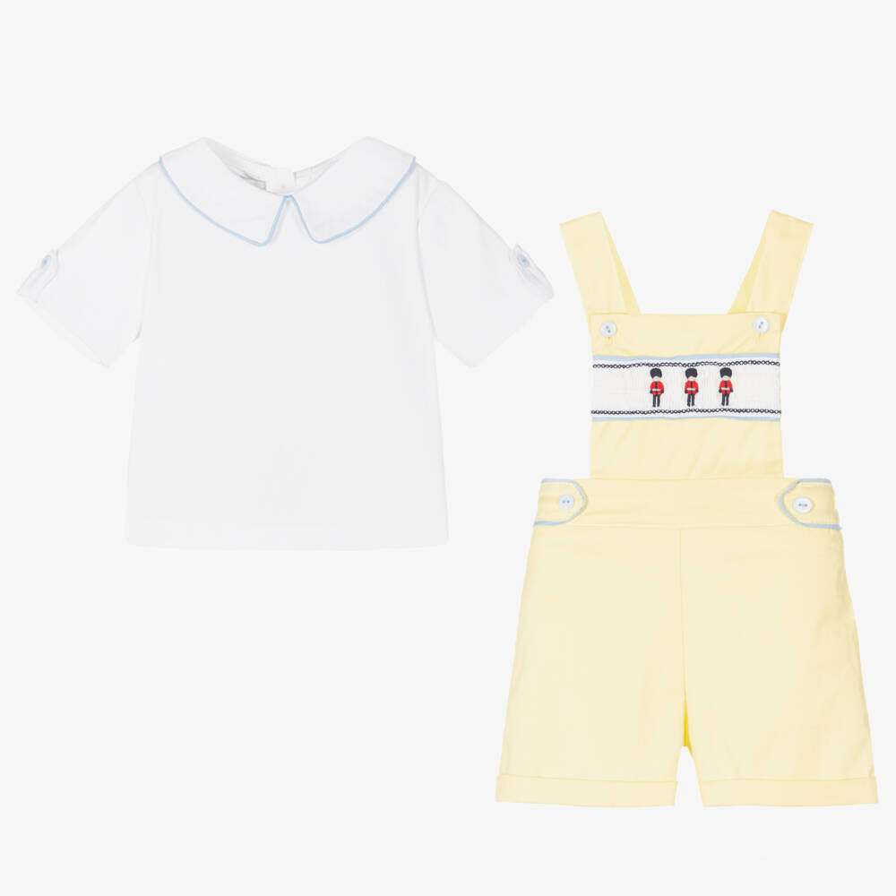 Beau KiD-Baby Boys Yellow Cotton Smocked Shorts Set | Childrensalon