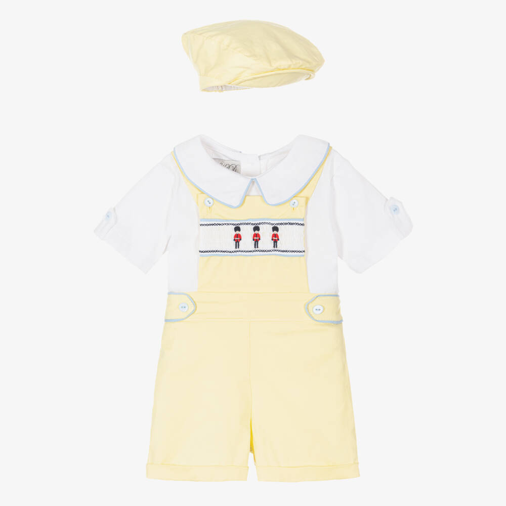 Beau KiD-Baby Boys Yellow Cotton Smocked Shorts Set | Childrensalon