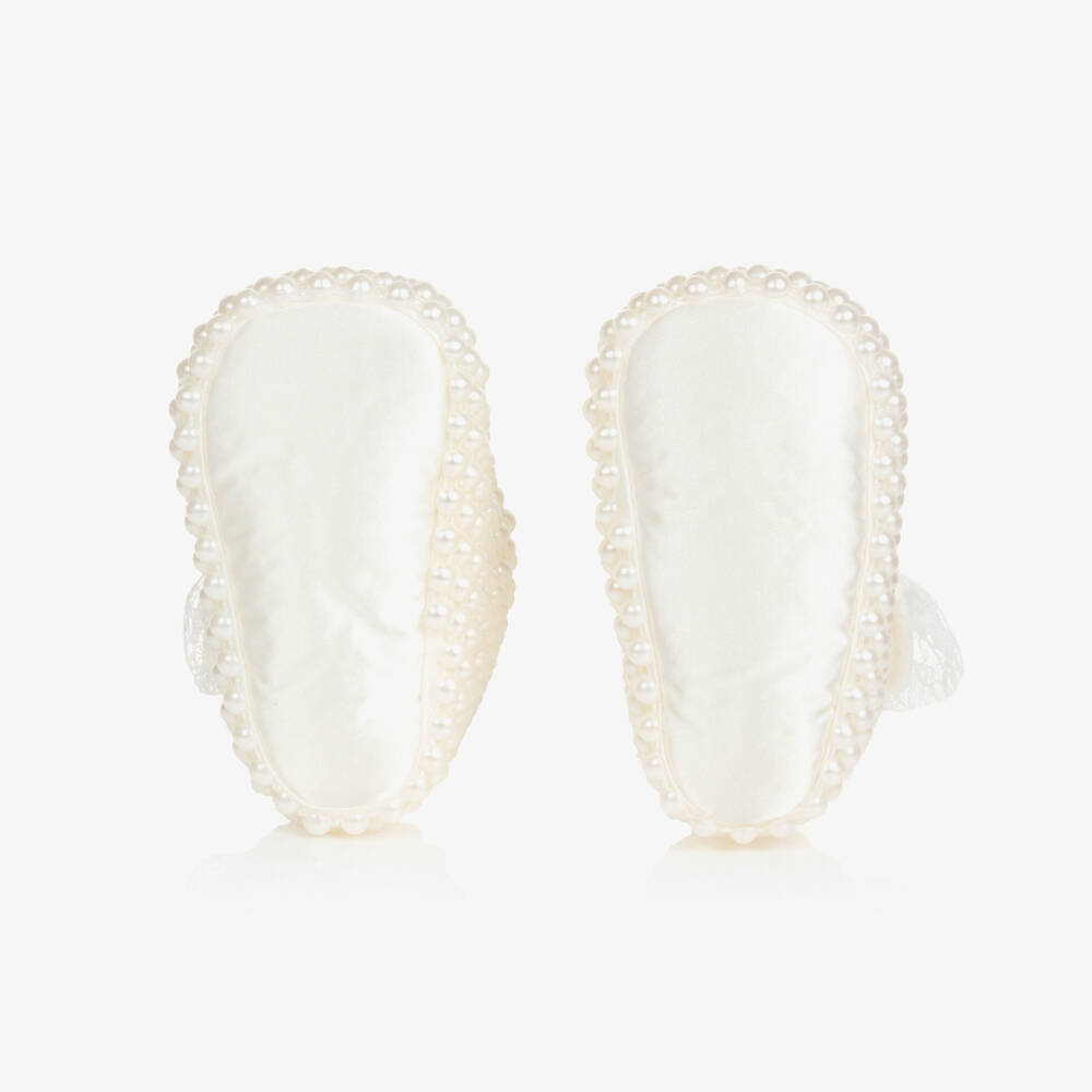 Beau KiD-حذاء ساتان لون عاجي للمولودات - 3 قطع | Childrensalon