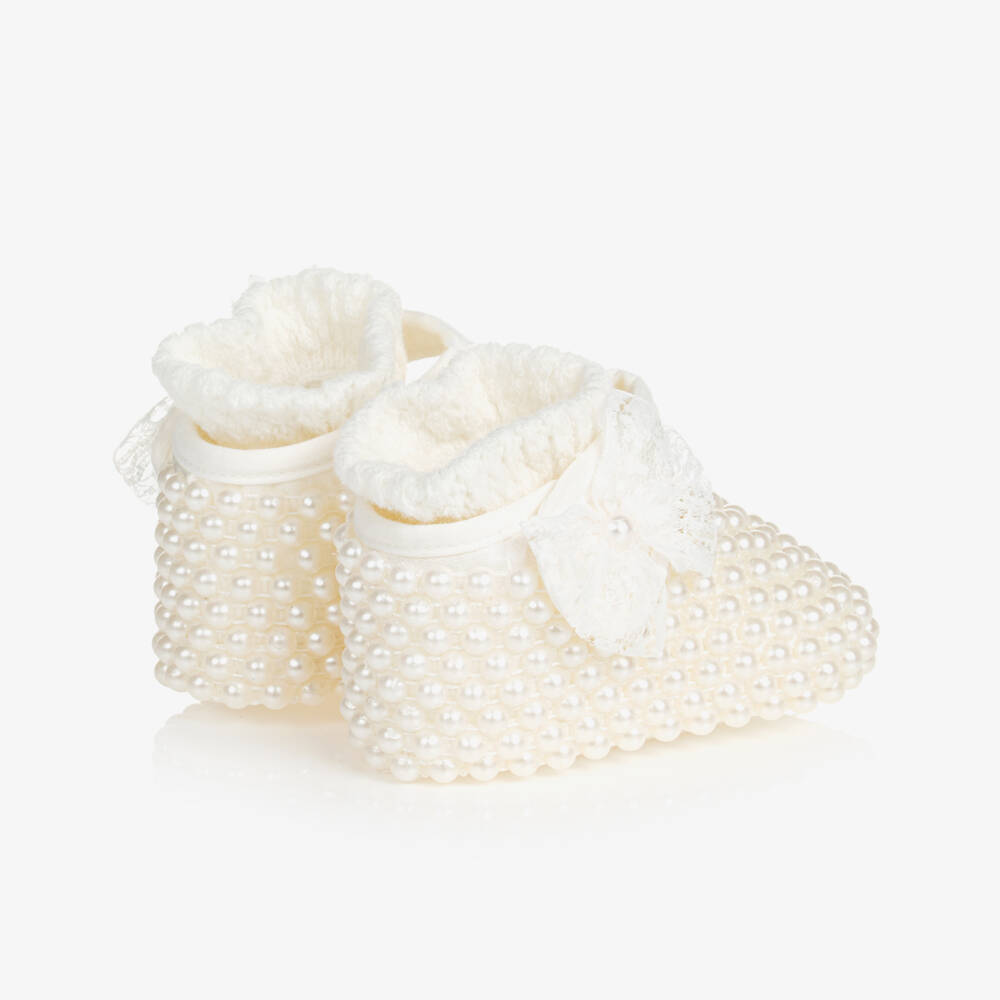 Beau KiD-حذاء ساتان لون عاجي للمولودات - 3 قطع | Childrensalon