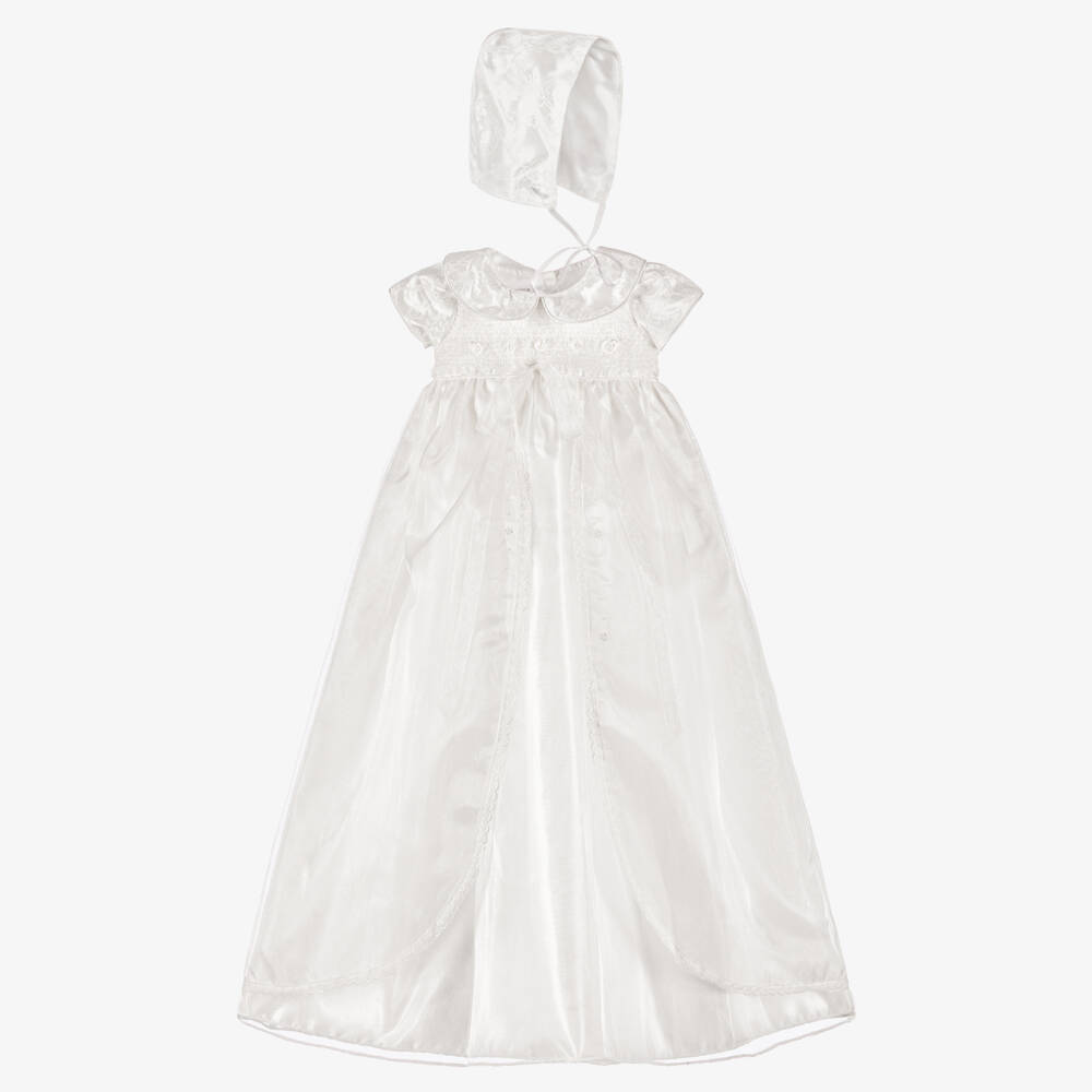 Beau KiD-Baby Girls Ivory Satin Ceremony Gown & Bonnet Set | Childrensalon