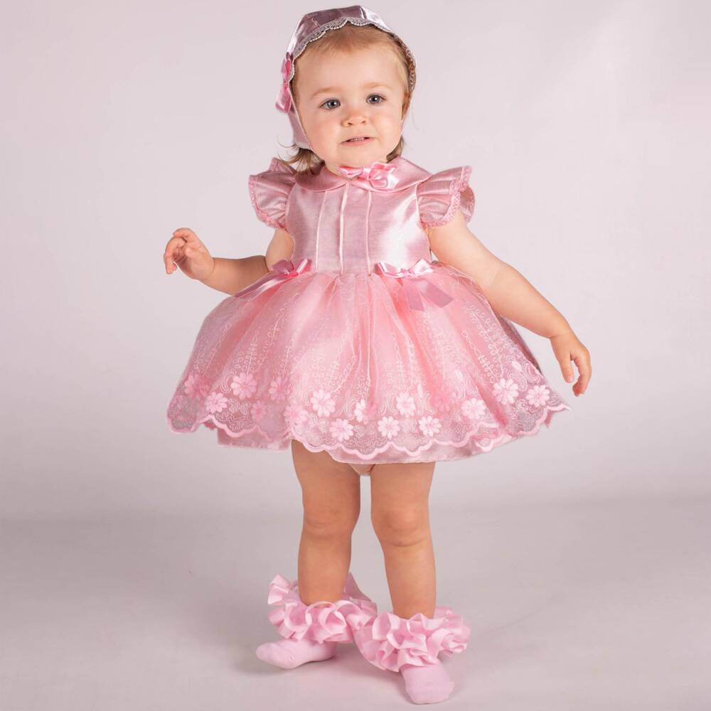 Beau KiD-Baby Girls Pink Tulle Dress & Bonnet Set | Childrensalon