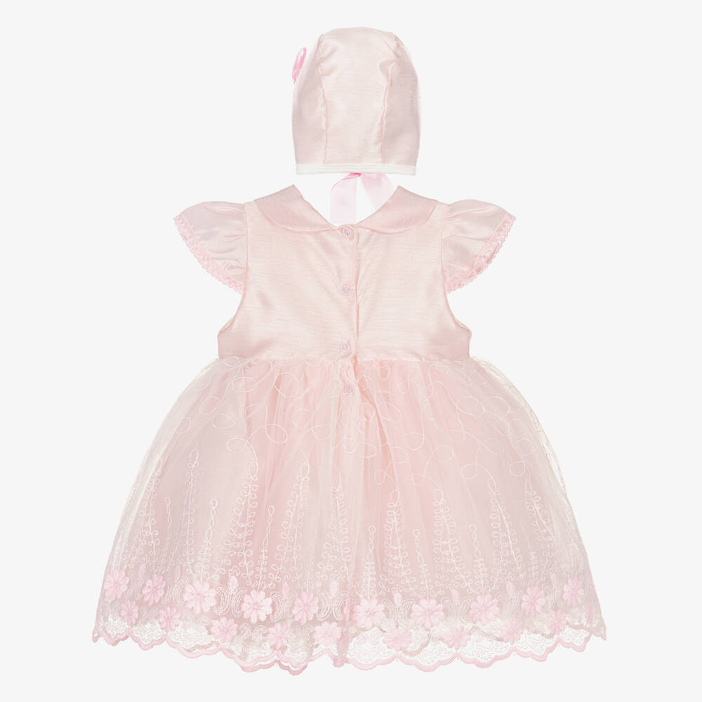 Beau KiD-Baby Girls Pink Tulle Dress & Bonnet Set | Childrensalon