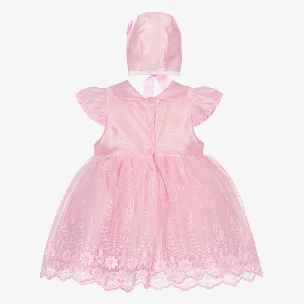Beau KiD-Baby Girls Pink Tulle Dress & Bonnet Set | Childrensalon