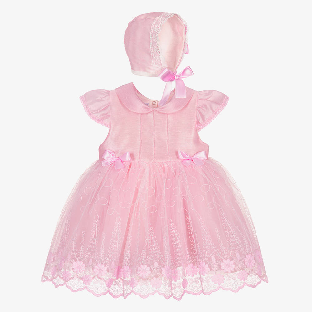 Beau KiD-Baby Girls Pink Tulle Dress & Bonnet Set | Childrensalon