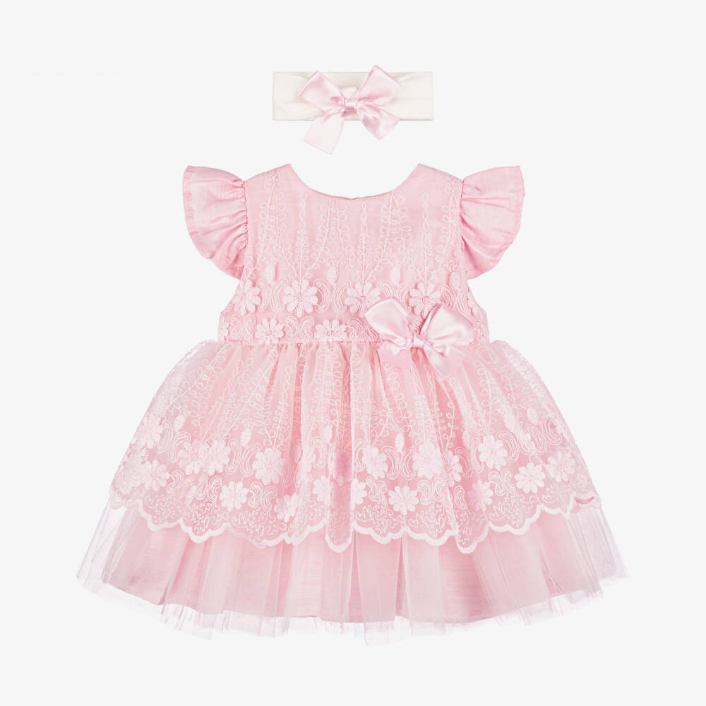 Beau KiD-طقم فستان وطوق رأس تول لون زهري | Childrensalon