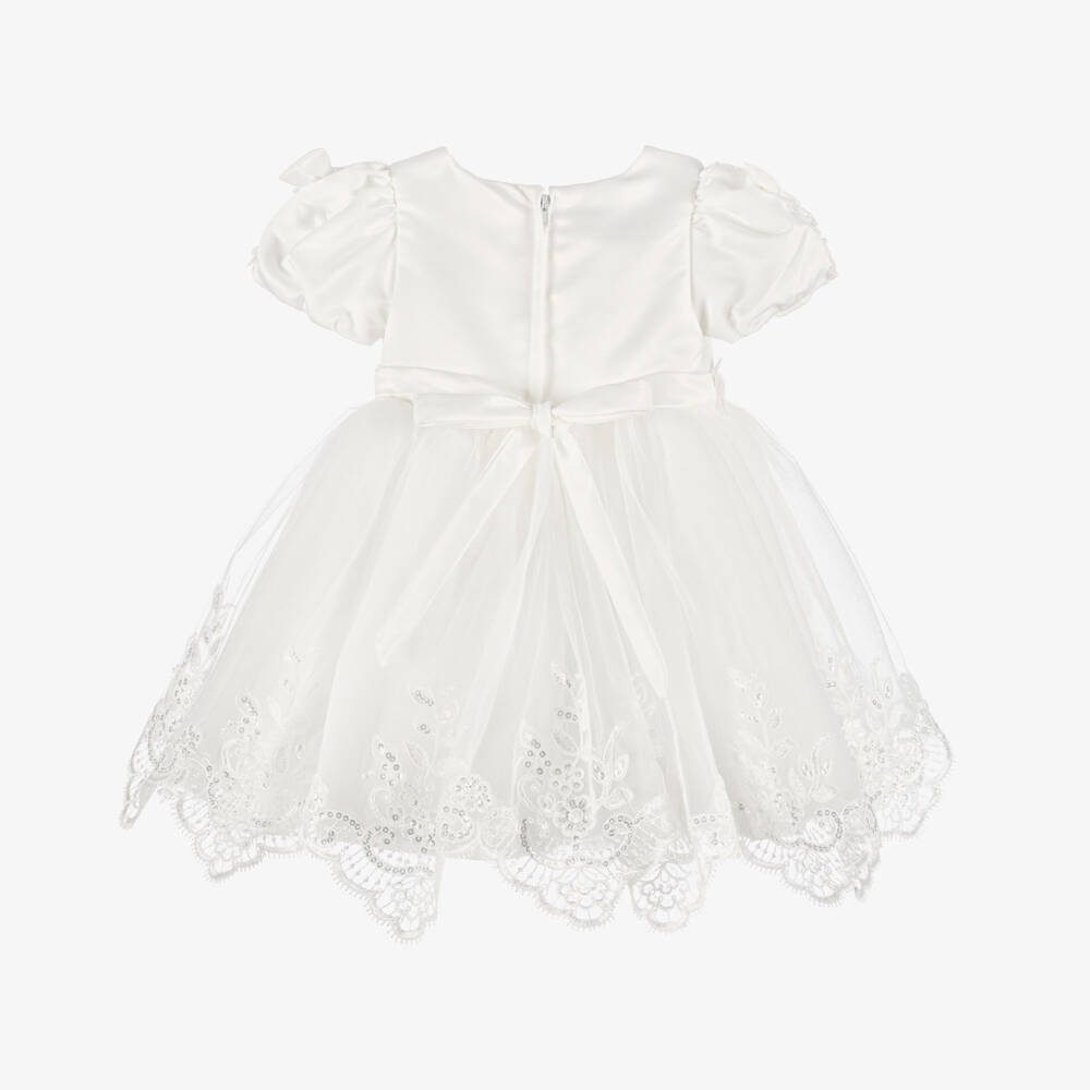 Beau KiD-Baby Girls White Embellished Satin & Tulle Dress | Childrensalon