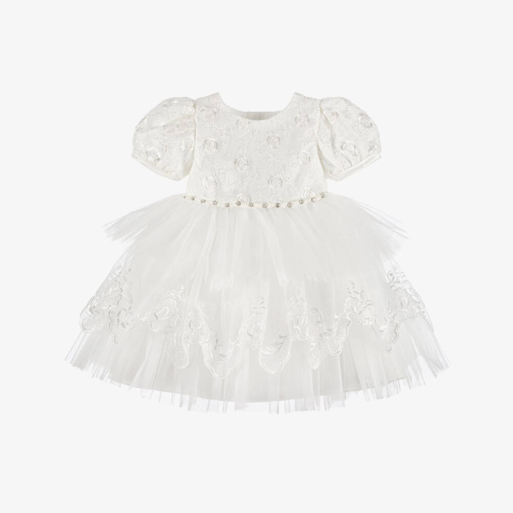 Beau KiD-Baby Girls White Embroidered Tulle Dress | Childrensalon